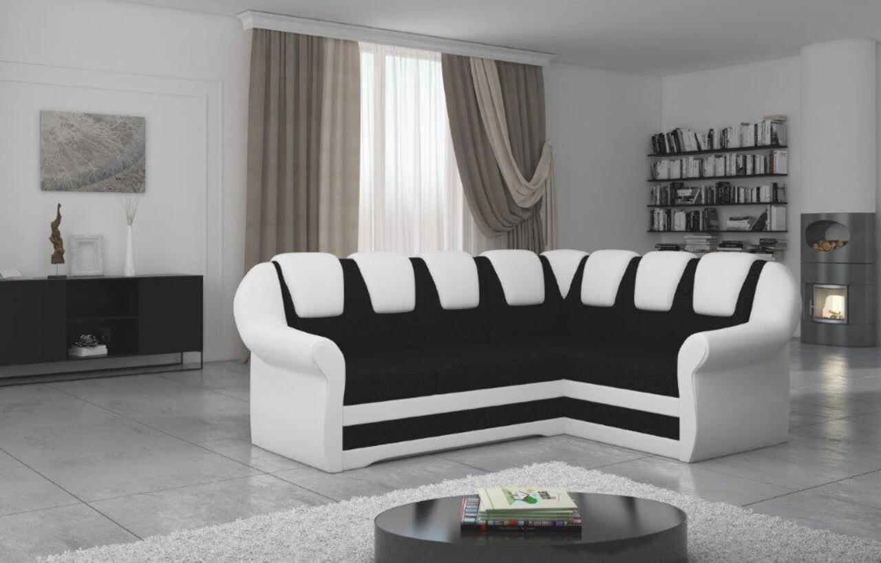 Coltar extensibil dreapta 3 locuri ELTAP, LII-039, Lord II, 243x195x112 cm, lemn/poliester, negru/alb Colțare
